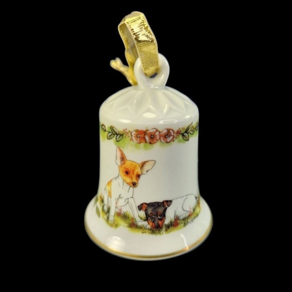 Marissa Porzellan Signed Hickman Spring Hundbell Germany Terrier Dogs Puppy Bell